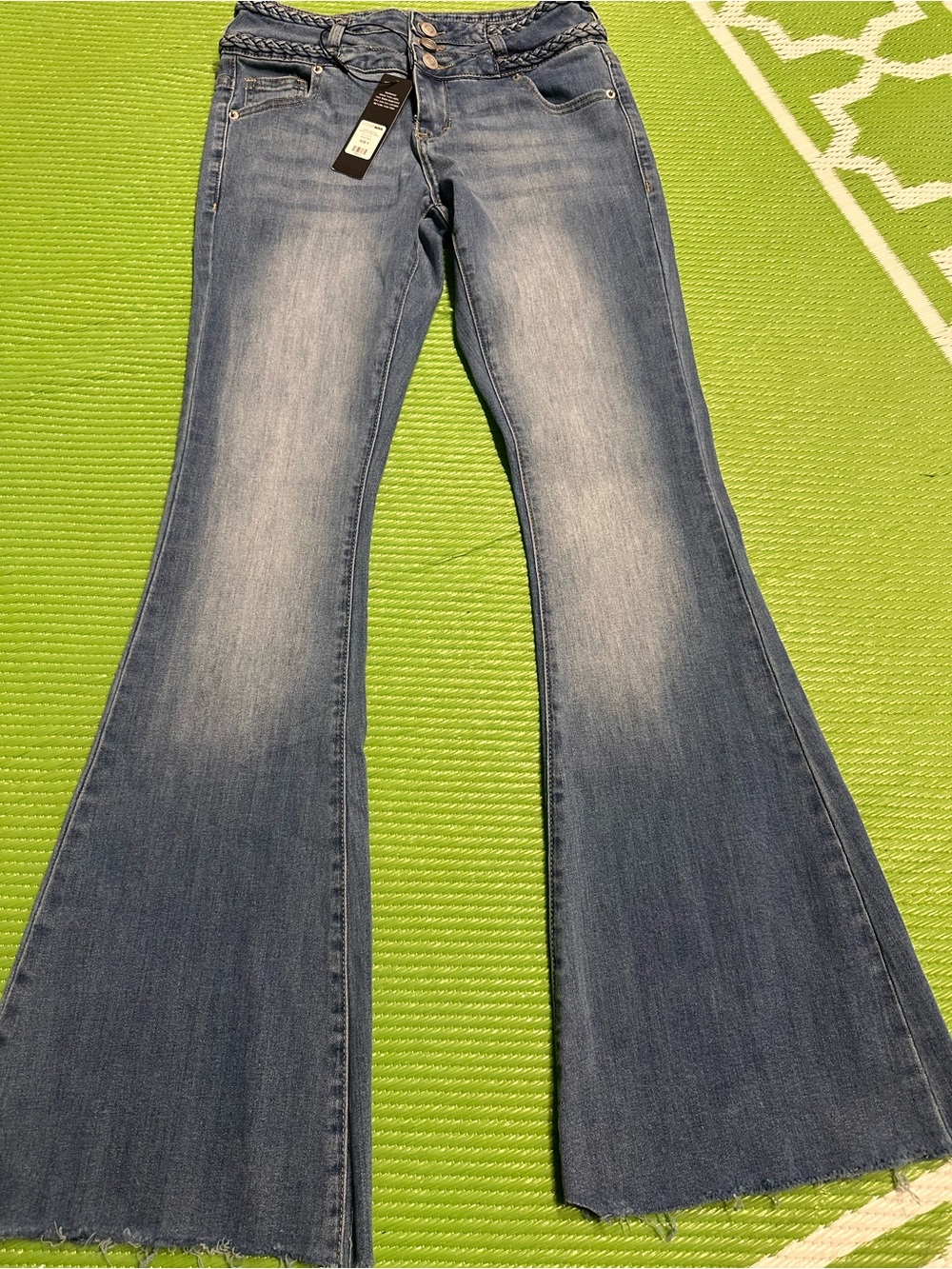 Fashion Nova Blue Flare Jeans with Braided Waistband